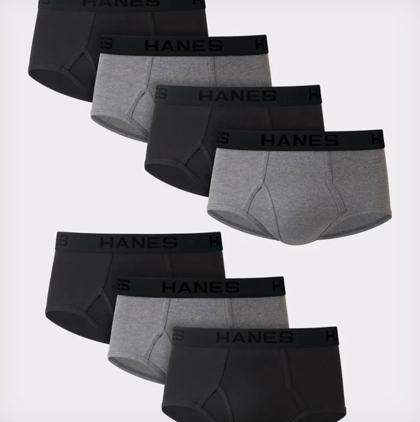 Hanes Ultimate ComfortSoft Men's Brief Underwear, Full-Rise, 7-Pack, Black/Gray, L