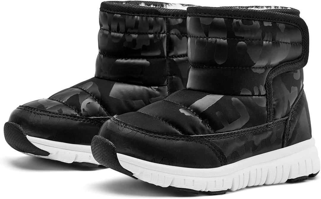 HOBIBEAR Toddler Girls Snow Boots Slip on Waterproof Warm Winter Shoes Outdoor(Black, Size 5 Toddler)