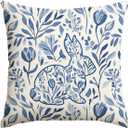 AVOIN colorlife Easter Bunny Blue and White Throw Pillow Cover, 18 x 18 Inch Eucalyptus Leaves Flower Cushion Case Decoration for Sofa Couch
