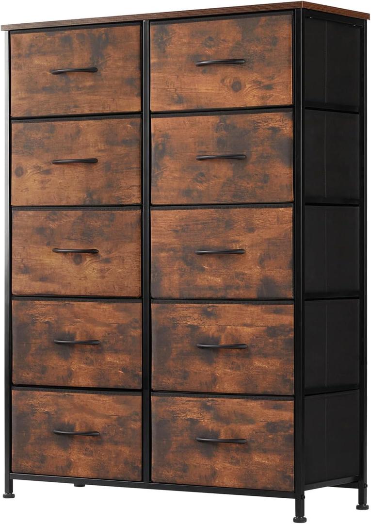 DUMOS Dresser for Bedroom, 10 Storage Drawers, Wide Fabric Closet Chests Organizer Tower Furniture with Wooden Top Metal Frame for Clothes, Guest Room, Living Room, Hallway, Entryway (11.8"D x 31.5"W x 45.6"H (10 Drawers), Brown) DUMOS Dresser for Bedroom, 10 Storage Drawers, Wide Fabric Closet Chests Organizer Tower Furniture with Wooden Top Metal Frame for Clothes, Guest Room, Living Room, Hallway, Entryway (11.8"D x 31.5"W x 45.6"H (10 Drawers), Brown)