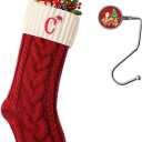 Christmas Stockings Personalized Custom Initials 18 Inches Knitted Christmas Stockings with Letter Fireplace Hanging Monogram Xmas Stockings for Kids,Family Holiday Party DecorationRed and White C