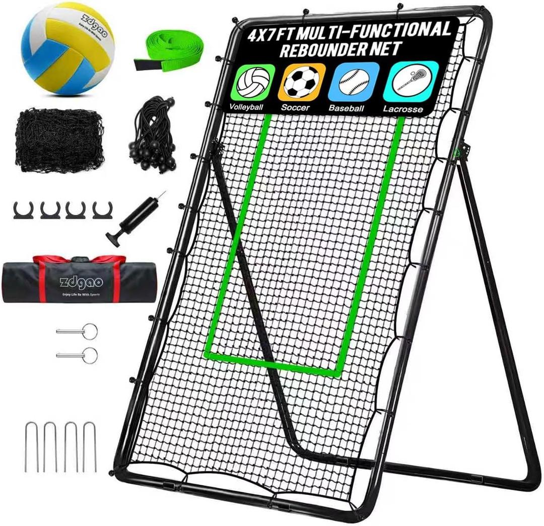 Adjustable Volleyball Rebounder Net 4x7ft, Bounce Back Practice Equipment for Practicing Volleying, Bumping, Spiking-with Volleyball&Bag