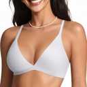 OEAK Womens Comfortable Triangle Bras No Underwire Sexy Plunge Unlined Bralette Pull On Bra Seamless Everyday Tshirt Bras (Medium, White)