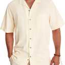 Alimens & Gentle Cuban Linen Shirts for Men Short Sleeve Button Down Shirt Cotton Summer Beach Camp Vacation Hawaiian Shirts (Medium, Cloud Cream)