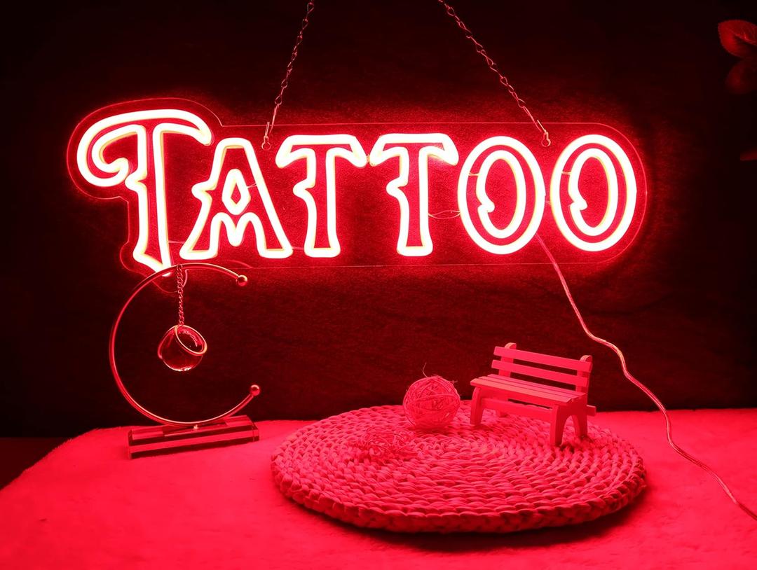 Large Tattoo Neon Sign,Specially Designed for Tattoo Piercing Studio Signs, Super Bright Led Decorative Signs for Beauty Shop.Szie24*8inches.12V Power Supply.