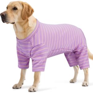 Striped Dog Pajamas - Pijamas for Small to Large Dogs, Fleece Shedding Suit, Stretchy & Machine-Washable Pjs, Belly Cut for Males, Great for Surgery & Cold Weather, Purple 4XL