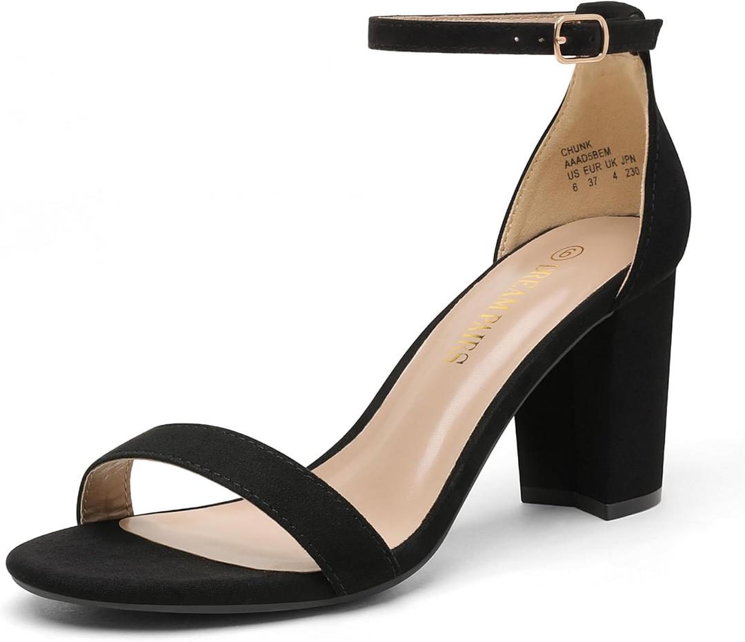 DREAM PAIRS Women's Chunk Low Heel Pump Sandals, Black, Suede, 7.5W