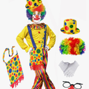 7pcs Clown Costume Set, Jumpsuit with Wig Bag Hat Gloves Glasses Holloween Adult Teens Clown Outfit Party Dress up L