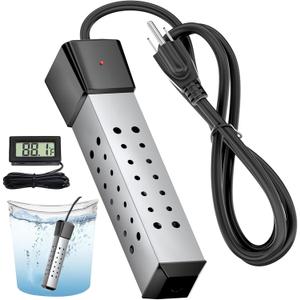 Immersion Water Heater,Pool Heater for Inflatable Pool, Portable Hot Tub Heater with Stainless Steel Protection Guard and LCD Digital Thermometer,Heat Water Fast in Small Pool,Bucket and Bathtub.