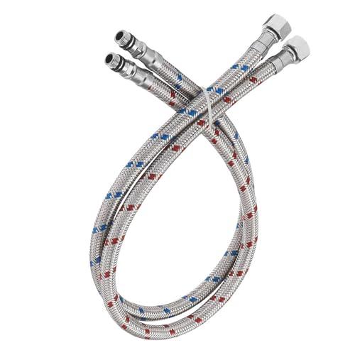 BWE 16-Inch Long Bathroom Kitchen Faucet Connector Braided Stainless Steel Supply Hose 3/8-Inch Female Compression Thread x M10 Male Connector, x 2 Pcs (1 Pair