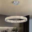 Moooni 24" Crystal Chandelier,Round Modern Chandeliers with Adjustable Cables,Chrome Ceiling Pendant Light Fixture for Living Room Dining Room Bedroom
