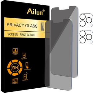 Ailun 2Pack Privacy Screen Protector for iPhone 13 Pro [6.1 inch Display] + 2 Pack Camera Lens Protector, Anti Spy Private Tempered Glass Film,[9H Hardness] - HD