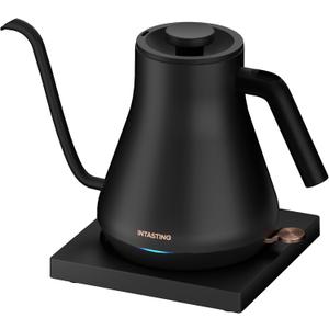 Electric Kettle, INTASTING Professional Gooseneck Kettles, 0.9L/30oz, 0.65mm Ultra-Fine Spout, Precise Water Flow Control, 304 Stainless Steel Inner, Auto Shut-Off, Boil Dry Protection, Matte Black