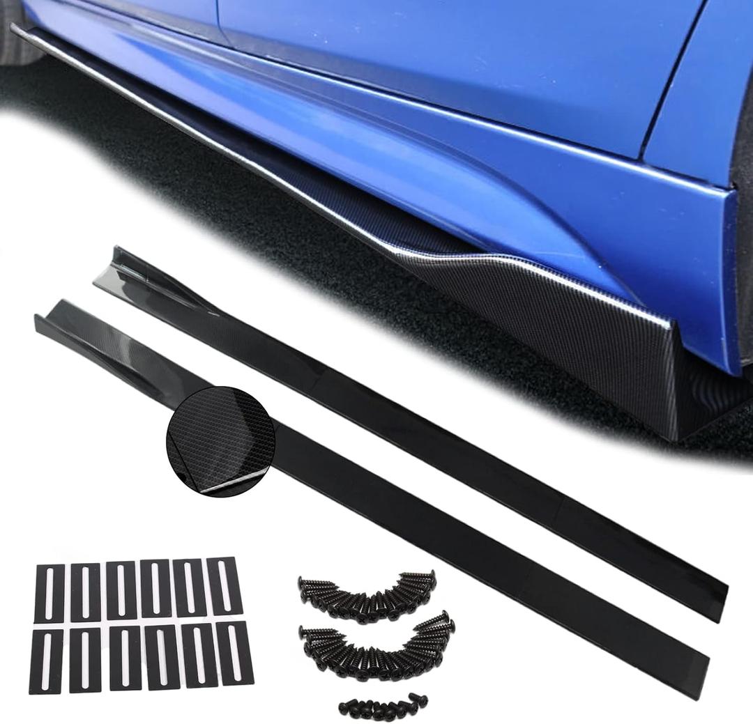 Universal Carbon Fiber Style 86.6 Inch Side Skirts Rocker Panels Extensions Compatible with Subaru,VW, Mazda,Mustang, Honda, Toyota, BMW Chevrolet, Ford, Mazda