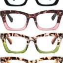 Reading Glasses for Women Oprah Style Oversized Square Spring Hinge Blue Light Blocking Glasses (Black/Tortoiseshell Pink/Tortoiseshell Green/Tortoiseshell Yellow)