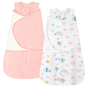 ZIGJOY Sleep Sack Swaddle 1.0 Tog Baby Wearable Blanket 100% Cotton Baby Swaddle Blanket for Newborns 06 Months Ocean&Pink
