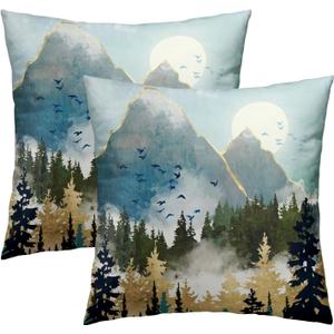 Imiss Mountain Woodland Pillow Cover 18x18 Inch Set of 2 Forest Nature Landscape Decorative Boho Mountains Square Cushion Covers Farmhouse Pillowcase for Indoor Outdoor Car Couch Sofa