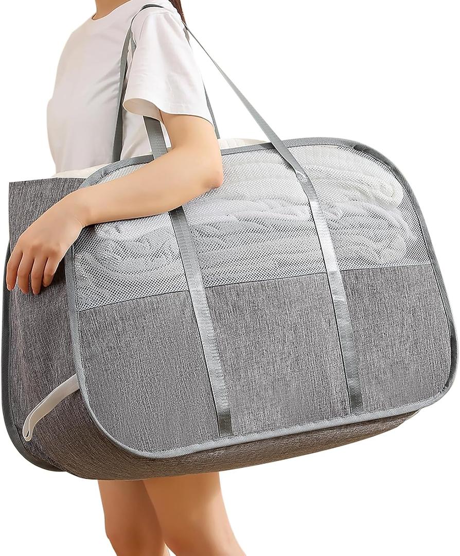 Collapsible Laundry Baskets with Easy Carry Handles, 95L Clothes Hamper for Storage, Foldable Laundry Basket Tear-proof, Large Pop Up Hampers for Laundry, Bedroom, Bathroom, Dorm Grey