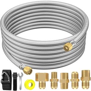 Upgraded 18 Feet High Pressure Braided Propane Hose Extension with Conversion Coupling 3/8" Flare to 1/2" Female NPT, 1/4" Male NPT, 3/8" Male Flare for BBQ Grill, Fire Pit, Heater
