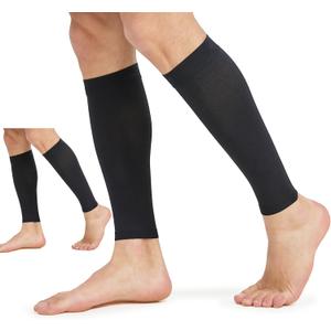 MGANG Calf Compression Sleeves (2 Pairs), 20-30mmHg Footless Compression Socks for Men Women, Leg Sleeves for Shin Splints Pain Relief, Varicose Veins, Edema, Nursing, Travel, Running, Black S/M