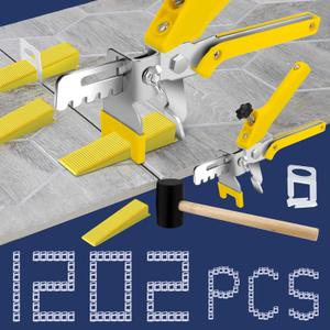 BAUMFEUER Tile Leveling System with Tile Plier and Rubber Mallet, 1000 Piece Tile Spacers Clips and 200 Piece Reusable Wedges, Tile Leveler Tool Set for Tile and Stone Installation (1/8 Inch)