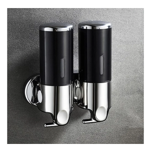 2 Chamber Wall Mounted Bathroom Shower Pump Dispenser and Organizer-Holds Shampoo, Soap, Conditioner, Shower Gel, for Bathroom Kitchen Hotel (Black 2 Chamber)