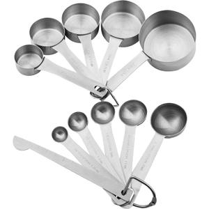 Stainless Steel Measuring Cups and Spoons Set, 18/8(304) Steel Material Heavy Duty 5 Measuring cups and 5 Measuring Spoons 1 Leveler and 2 rings Pack 13pcs Per set