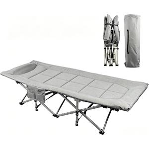 YELLOW JACKET Camping Cot with Mattress for Adults, Camping Cot for Adults with Cushion and Pillow Portable Folding Bed with Carry Bag for Camp, Home, Office, Travel, Black Supports 450 Lbs