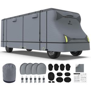RVMasking Class C RV Cover, 26'1"-29' Heavy Duty 7 Layers Top Class C Motorhome Cover with 4 Tire Covers, Windproof Rip-Stop Anti-UV Camper Cover, Dark Gray