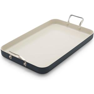 GreenPan 18" x 11" Double Burner Griddle Pan, Hard Anodized Healthy Ceramic Nonstick PFAS-Free, Stainless Steel Handles, Stovetop Cooking, Dishwasher Safe, Oven & Broiler Safe Cookware, Black