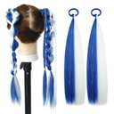 White and Blue Hair Extensions for Braids Ponytail Extension 2 Packs, 20 inch Crazy Hair Day Accessories for Women, DIY Festival Wacky Rave Braids for Women,Tinsel Mixed