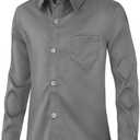 Spring&Gege Boys Dress Shirt Sateen Long Sleeve Wrinkle-Free Solid Formal Wedding Button Down Shirts 14 Grey