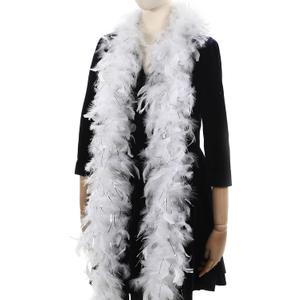 White with Silver Tinsel Boas - 80g 2 Yards Feathers Boas for Party Bulk,Christmas,Wedding,Concert,Pet and Home Decoration(80g-WhiteSilverTinsel)