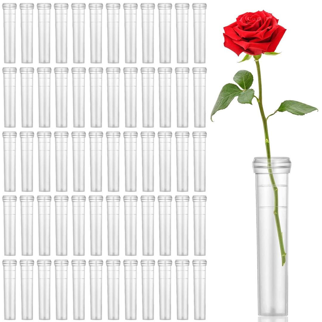 Irenare 300 Pack Flower Water Tubes 3 Inch Reusable Plastic Vials for Flower Arrangements Floral Tubes with Cover Fresh Florist Supplies for Decoration Arrangement Preserving(Clear)
