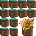 Dandat 18 Set Wood Cube Planter Box Square Wood Vase Rustic Cube Planter Box with Removable Plastic Liner Floral Foam Blocks for Centerpieces Home Wedding Garden Decor, Country Style (Brown)