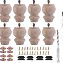 3 Inch Wooden Unfinished Bun Feet for Dresser Legs Couch Sofa Cabinet Ottoman DIY Replacement Wood Furniture Legs Set of 8 M8 Bolt Screw in (3)