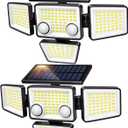 Solar Outdoor Lights - 3000LM 188 LED Motion Sensor Outdoor Lights, 4 Heads Security Light,IP65 Waterproof, Easy Install,270Wide Angle Flood Wall Light with 3 Modes for Backyard Yard (2 Pack)