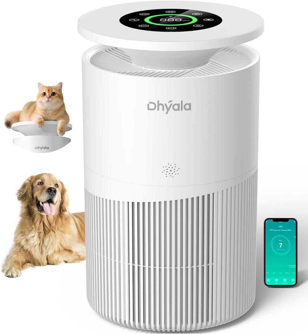 Air Purifier for Home Large Room up to 3620Ft, H13 True HEPA Air Purifiers for Home Pet Hair Dander Odor Pollen, Air Cleaner with Smart WiFi, 360 Air Intake, Auto Mode, Pet Lock, 22dB Quiet