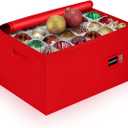 Christmas Ornament Storage Container with Dividers - Box Stores Up to 96 Ornaments, Zippered, Convenient, Adjustable, Large Organizer Bin to Protect Holiday Decor, Fits Most Standard Size, Red