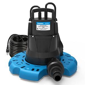 Acquaer 1/4 HP Automatic Swimming Pool Cover Pump, 115 V Submersible Sump Pump with 3/4” Check Valve Adapter & 25ft Power Cord, 2250 GPH Water Removal for Pool, Hot Tubs, Rooftops, Water Beds and more