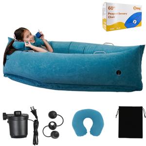 Bmag Sensory Chair for Kids, Inflatable Peapod Canoe with Neck Pillow, 60" Sensory Pod Seating ADHD Toy Gift for Autistic Children, Includes Electric Air Pump, Blue