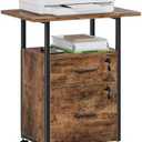 GYIIYUO 2 Wood Drawer File Cabinet with 22'' Extended Desktop and Lock, Mobile Filing Cabinet with Side Bag, Rolling Printer Stand, Fits A4&Letter Size, Home Office, Rustic Brown