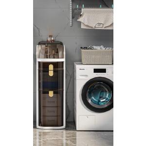 3-Tiers Slim Bathroom Storage Cabinet with Drawers & Tissue Box,Plastic Narrow Rolling Bathroom Tower Cart Waterproof & No Installation for Small Spaces Kitchen Laundry Living Room
