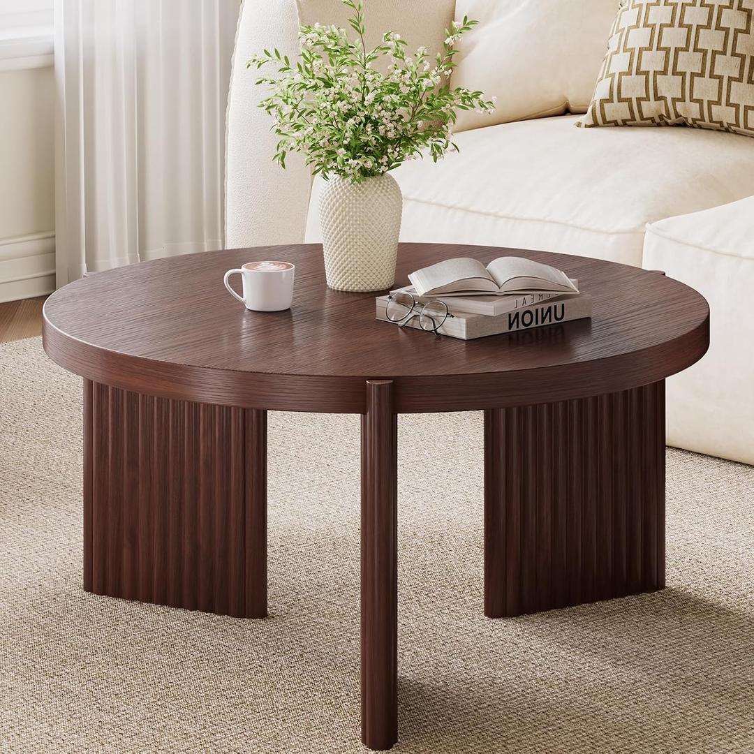 Round Coffee Table 27.5" Mid-Century Modern Fluted Living Room Center Table