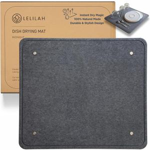 Large Stone Dish Drying Mat for Kitchen Counter | 18"x16" Super Absorbent Eco Diatomaceous Earth Stone Drying Mat w/ Stainless Steel feet | Non-slip | Heat Resistant & Odorless - Midnight Gray