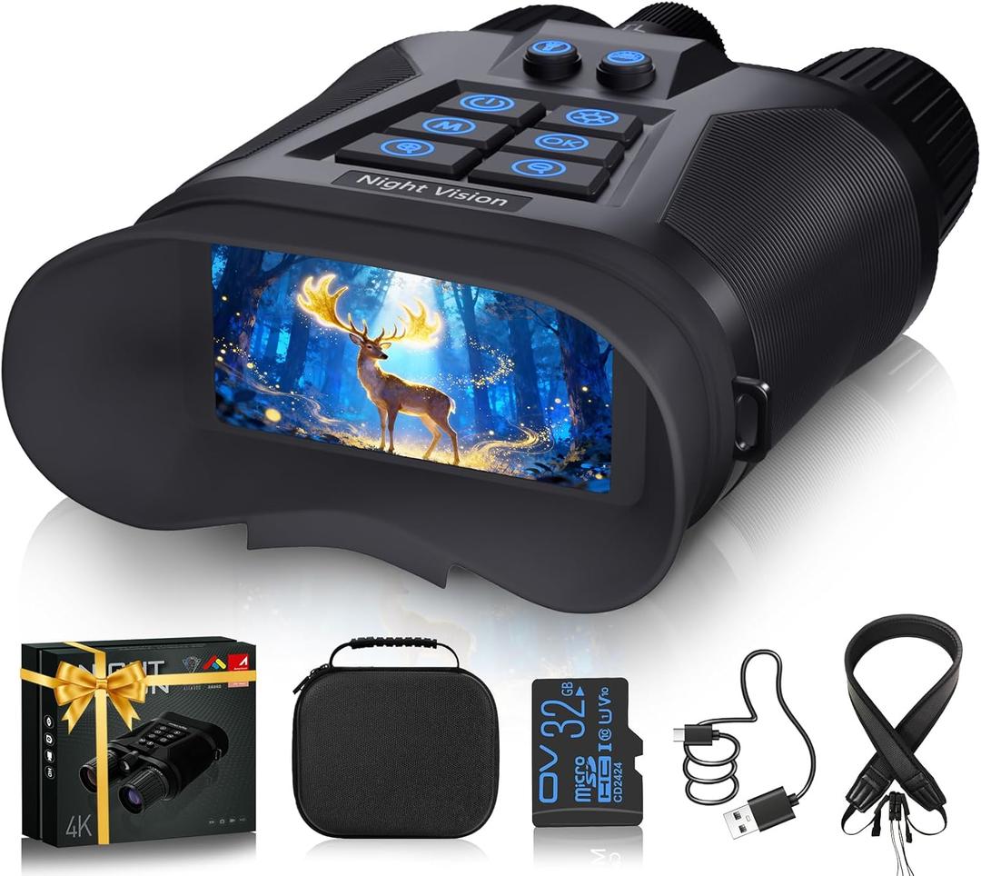 MAXDONE Night Vision Goggles - 4K Night Vision Binoculars for Adults with 5000mAh Fast Charging Battery, 8X Zoom, f/1.4 HD Camera, 32GB Card and 1968FT Viewing Range for Camping Hunting & Security