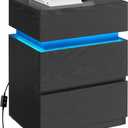 VASAGLE Nightstand with LED Lights, Adjustable Light Colors, Bedside Table, Side Table with 3 Drawers, Modern Style, 13.8 x 15.7 x 21.7 Inches, Ebony Black LET630T58, 1 Pack