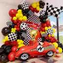 Race Car Balloon Arch Kit, Race Cars Birthday Decorations Party, Red Black Yellow Flag Tire Checkered Balloons Arch Kit, Cars Themed Birthday Party Decorations Supplies