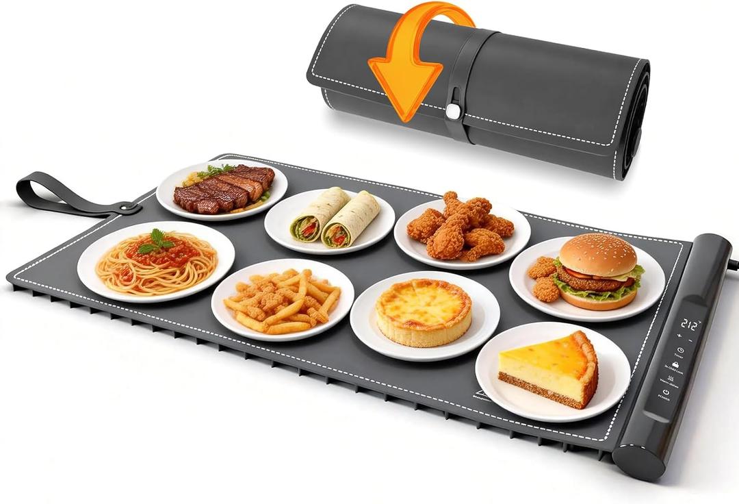 Warming Mat For Food Extra Large 31x16inch, Electric Silicone Food Warmer Trays for Chafing Dishes Buffet, Food Warming Mat for Parties Buffet, Portable Heating Pad, 7-Level Temp 8-Hour Timer, Grey
