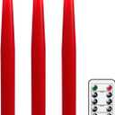 GenSwin Flameless Taper Candles, Set of 3 Red LED Taper Candles Battery Operated with Remote Timer, Real Wax Flameless Candlesticks with 3D Flame for Home Wedding Party Holiday Decor (0.78 x 9.65)